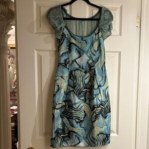 Alberta Ferretti Blue and Green Artistic Mini Dress